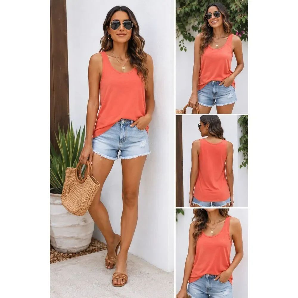 Merona Salmon Scoop Neck Tank Top Large Soft Stretch Layering Essential Sleevele